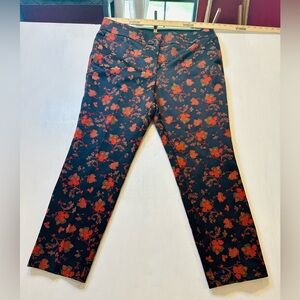 LOFT Marisa Fit Floral Dress Pants Size 14 Navy & Red Tapestry Brocade